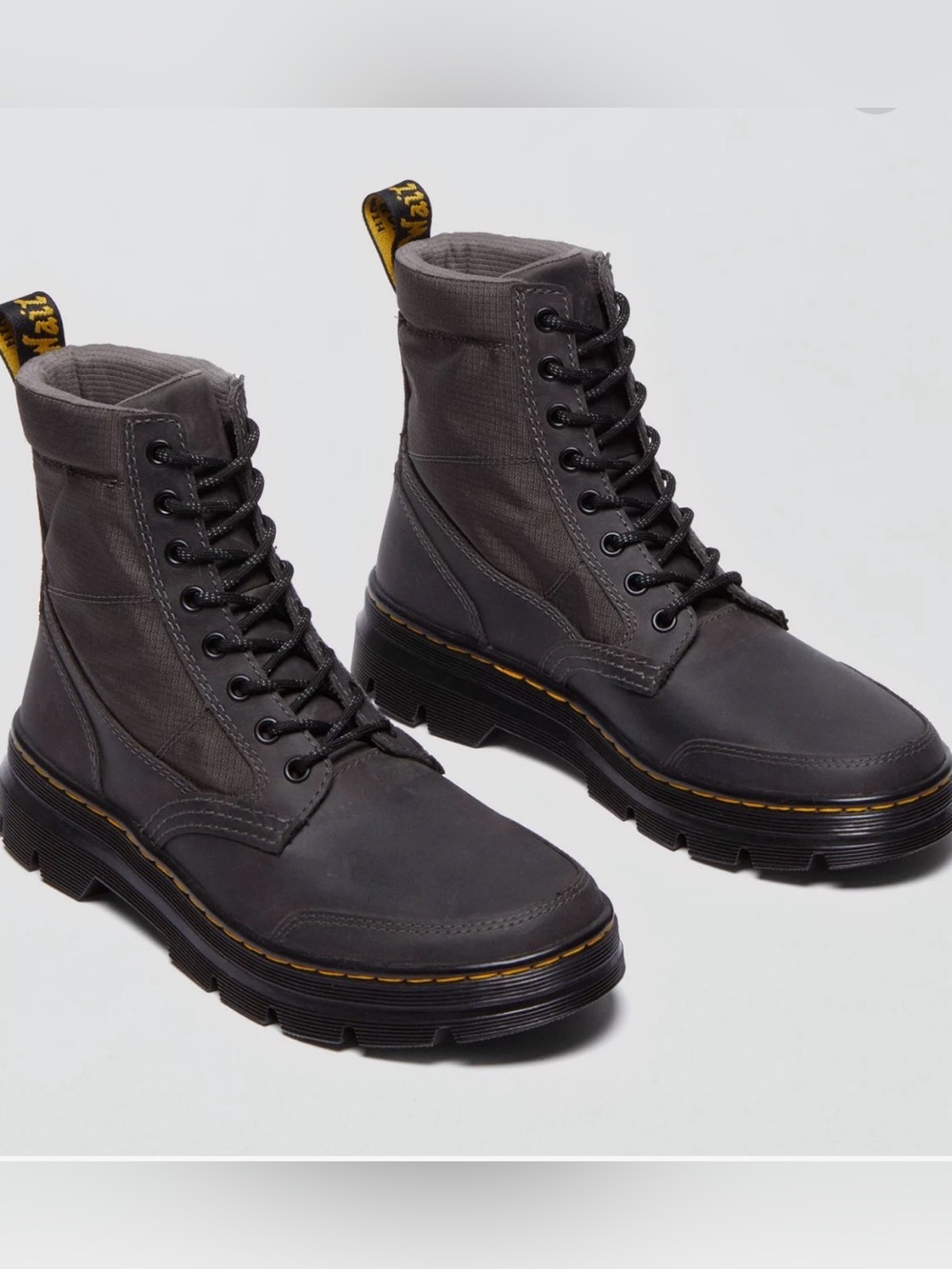 Dr. Martens Comb Zip Gray Combat Boots Front Zip Lace Up NWT